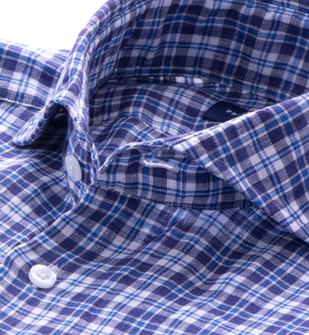 Canclini Navy Blue Plaid Linen Custom Dress Shirt by Proper Cloth