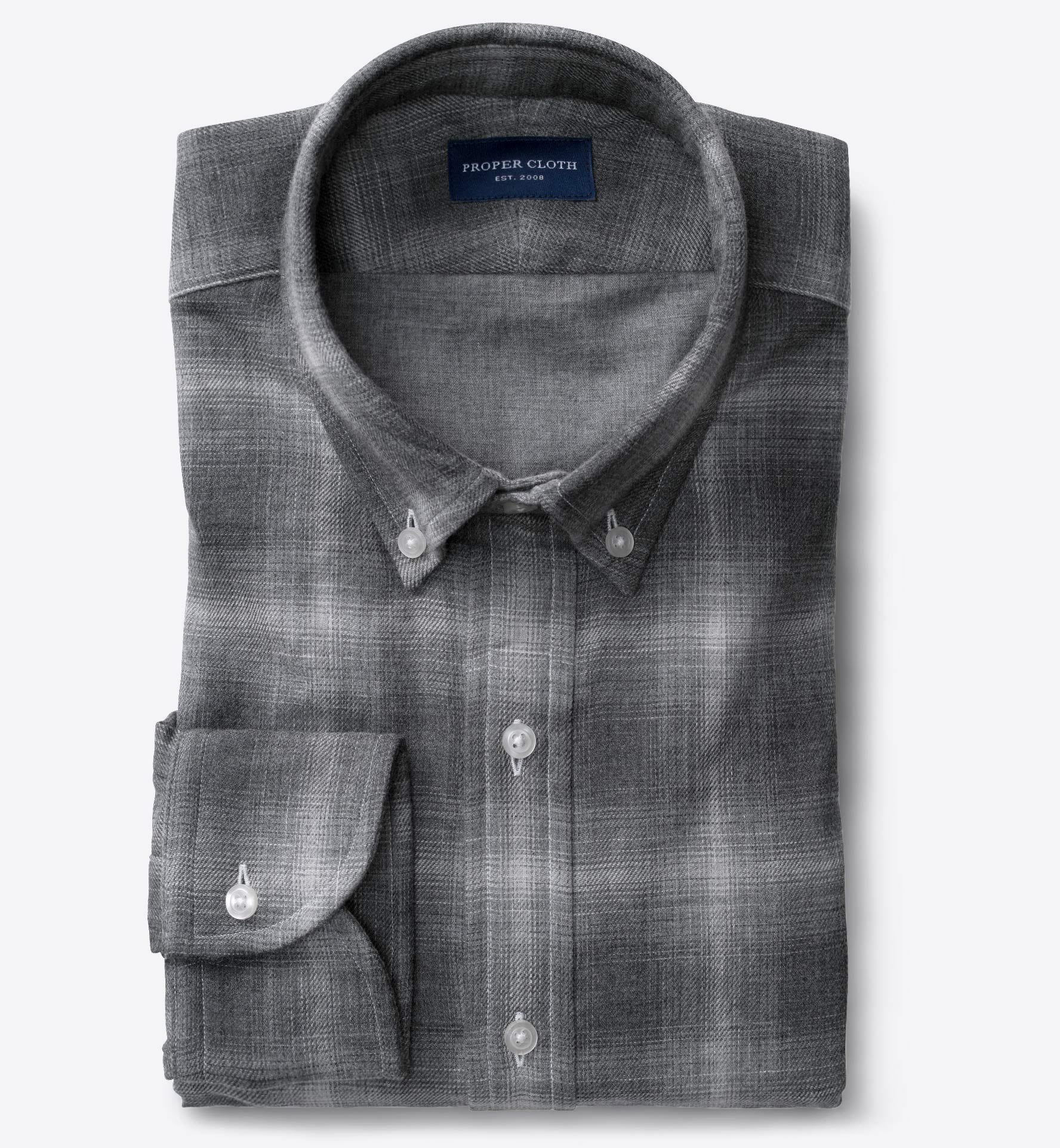 Grey Tonal Melange Ombre Plaid Double Cloth Shirt