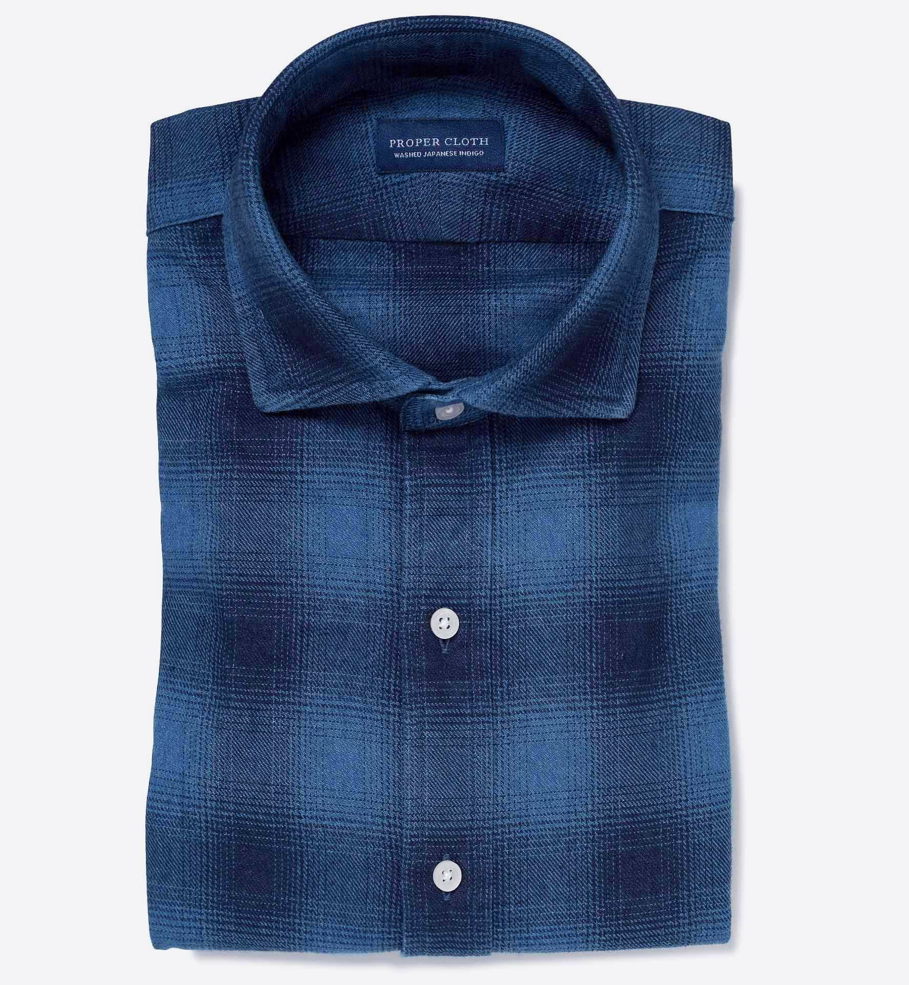Japanese Indigo Ombre Plaid Flannel Tailor Made Shirt by Proper Cloth