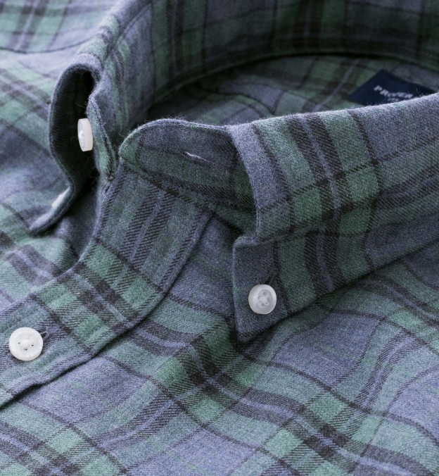Satoyama Sage and Slate Plaid Flannel Fitted Shirt by Proper Cloth