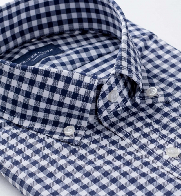 Performance Navy Blue Gingham Tailor Made Shirt by Proper Cloth