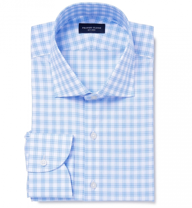 Carson Light Blue Border Check Fitted Dress Shirt Shirt by Proper Cloth