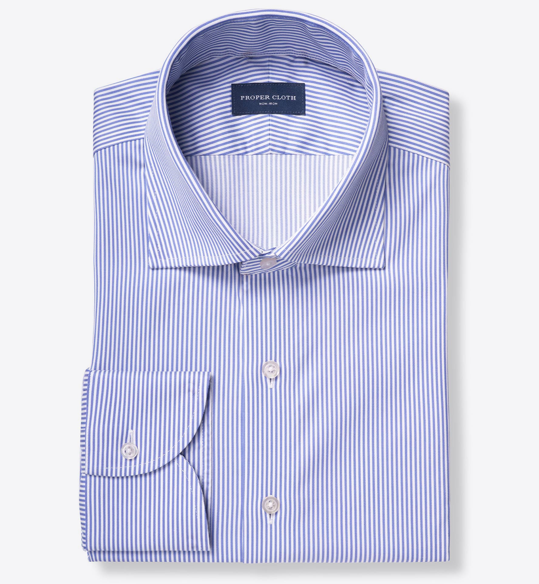 Thomas Mason Non-Iron Blue Fine Bengal Stripe Shirt by Proper Cloth