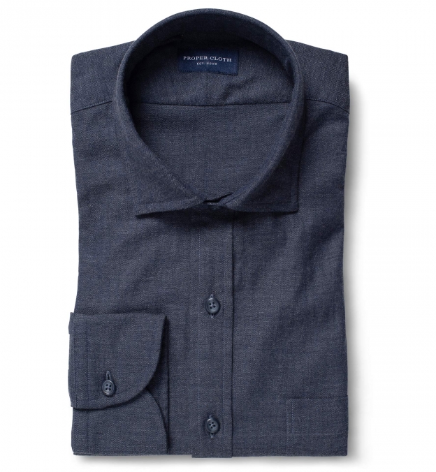 Solid Navy Herringbone Dress Shirt