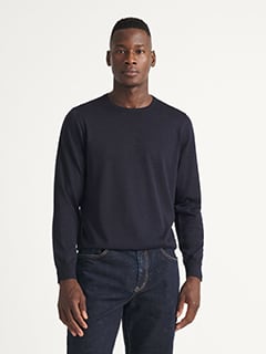 Navy Easy Care Merino Wool Crewneck Sweater | Proper Cloth