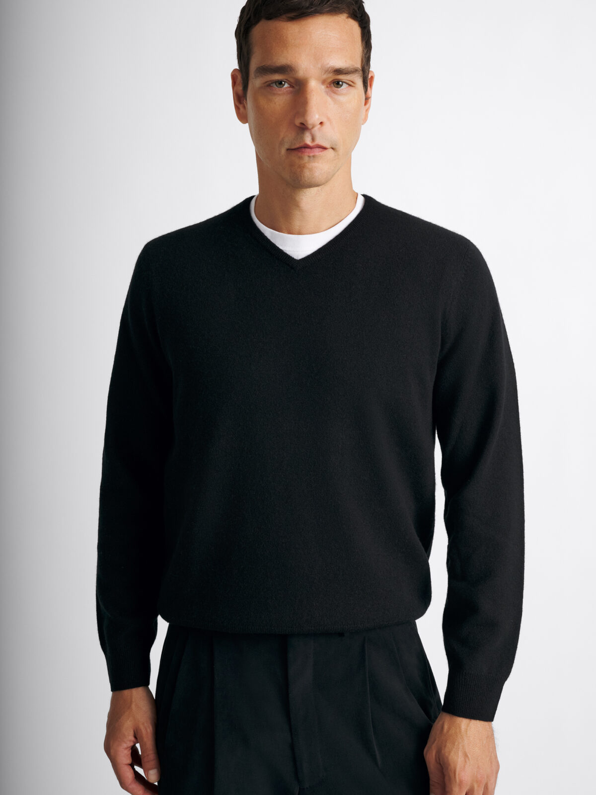 Black Scottish Cashmere V-Neck Sweater - Proper Cloth