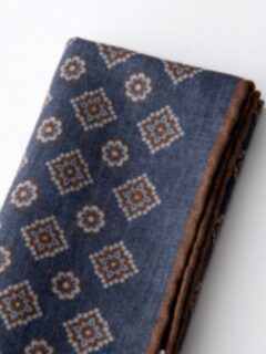 Faded Navy and Brown Foulard Print Pocket Square Product Thumbnail 3