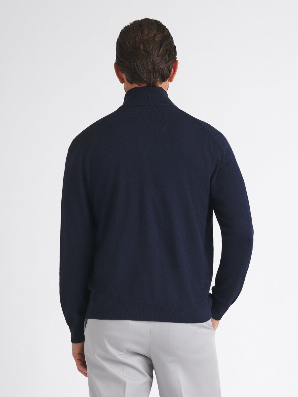 Navy Merino and Silk Full-Zip Sweater - Proper Cloth