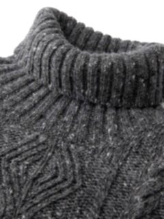 Grey Italian Wool Cashmere Aran Turtleneck Sweater Product Thumbnail 2