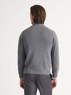 Charcoal Merino Wool Full-Zip Sweater | Proper Cloth