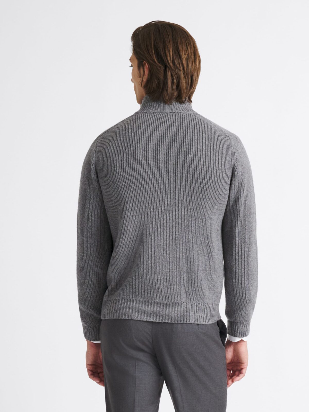 Charcoal Merino Wool Full-Zip Sweater - Proper Cloth