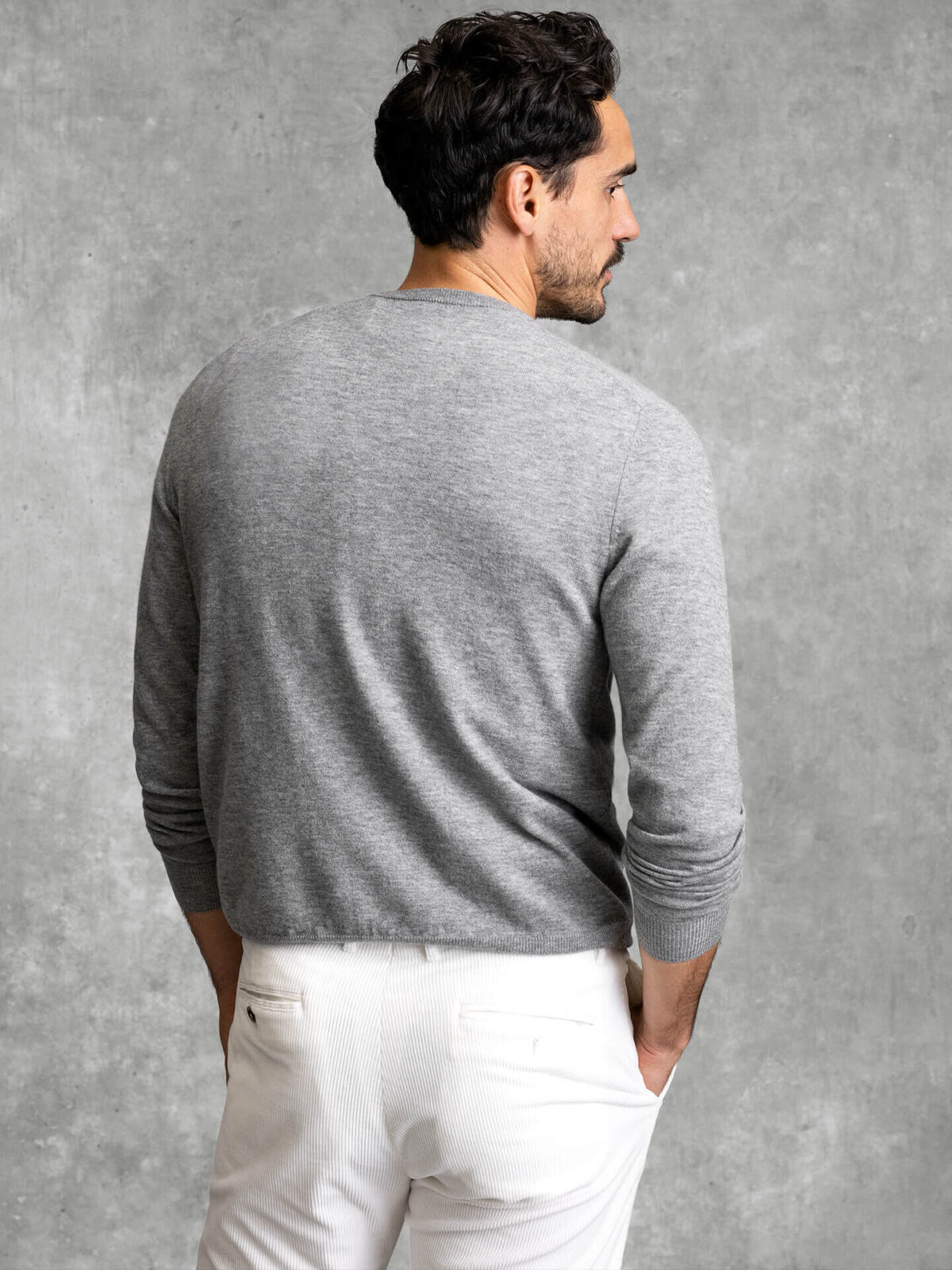 Light Grey Biella S130s Merino V-Neck Sweater | Proper Cloth