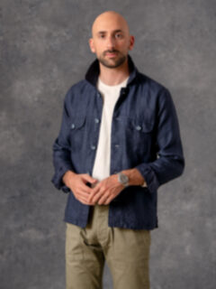 Navy Linen Overshirt Product Thumbnail 6