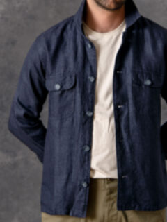 Navy Linen Overshirt Product Thumbnail 7