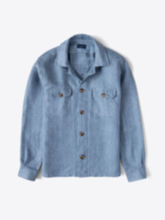 Sky Blue Herringbone Linen Overshirt Product Thumbnail 1
