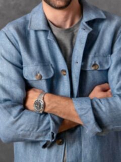 Sky Blue Herringbone Linen Overshirt Product Thumbnail 7