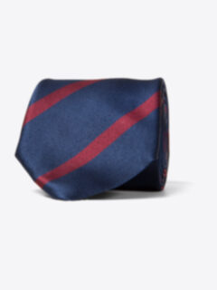 Navy and Red Silk Striped Tie Product Thumbnail 1