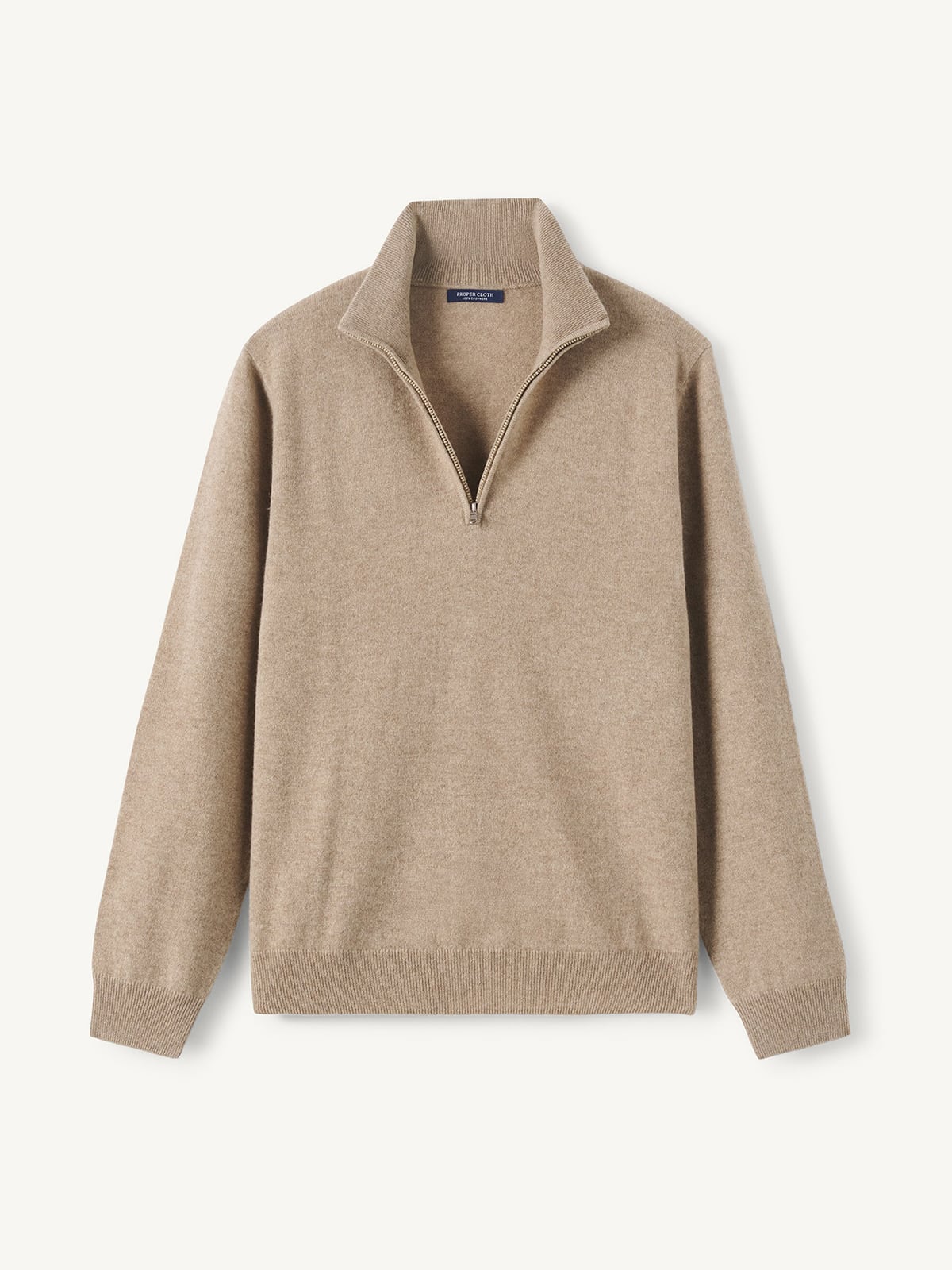 Taupe Scottish Cashmere Half-Zip Sweater by Proper Cloth