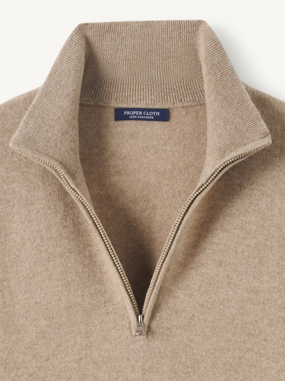 TAN ニットブラ Taupe Scottish Cashmere Half-Zip Sweater by Proper Cloth