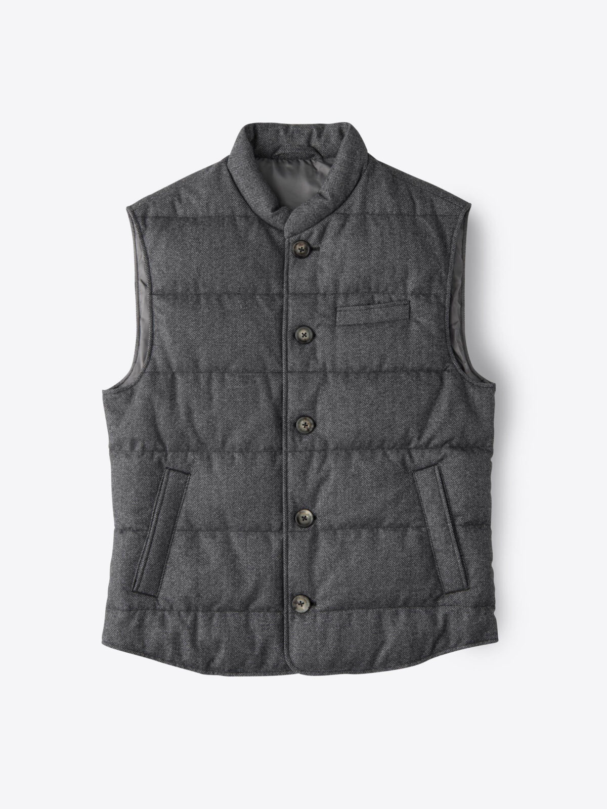 Cortina Grey Herringbone Wool Button Vest