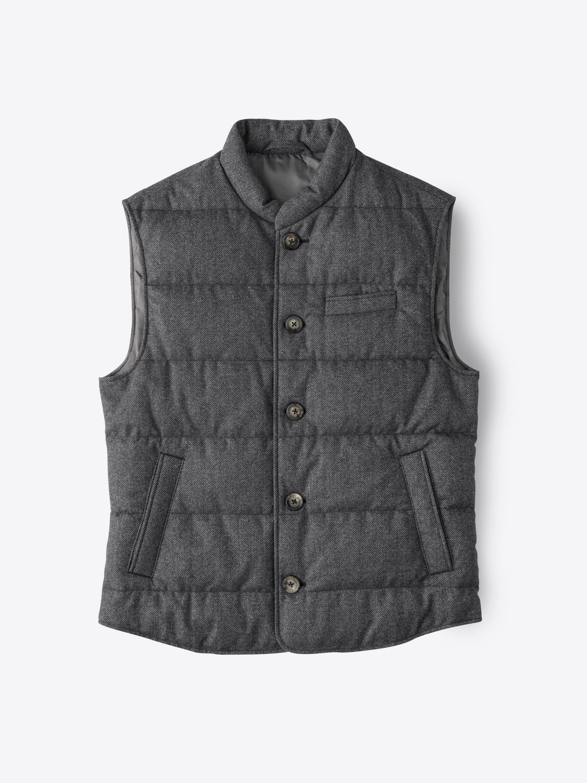 Zoom Image of Cortina Grey Herringbone Wool Button Vest