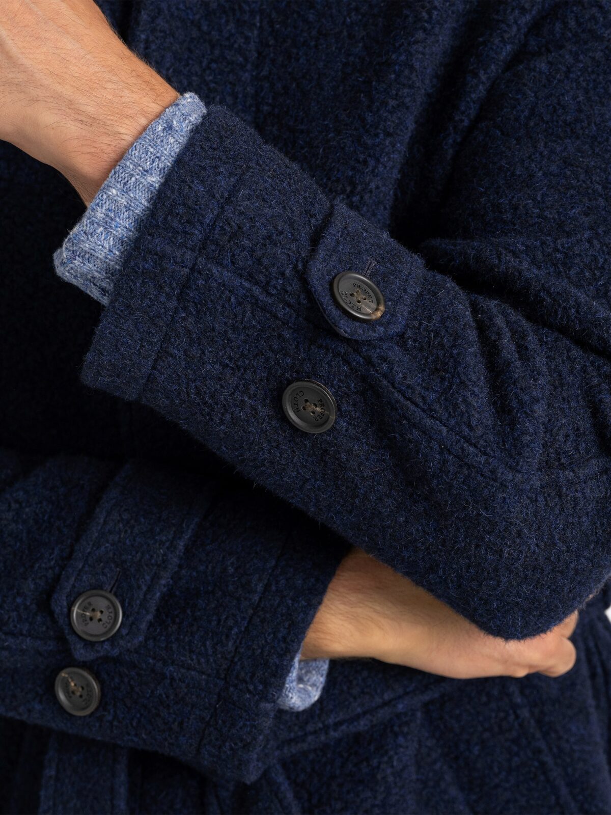 Crosby Navy Wool Blend Boucle Flannel Coat - Proper Cloth