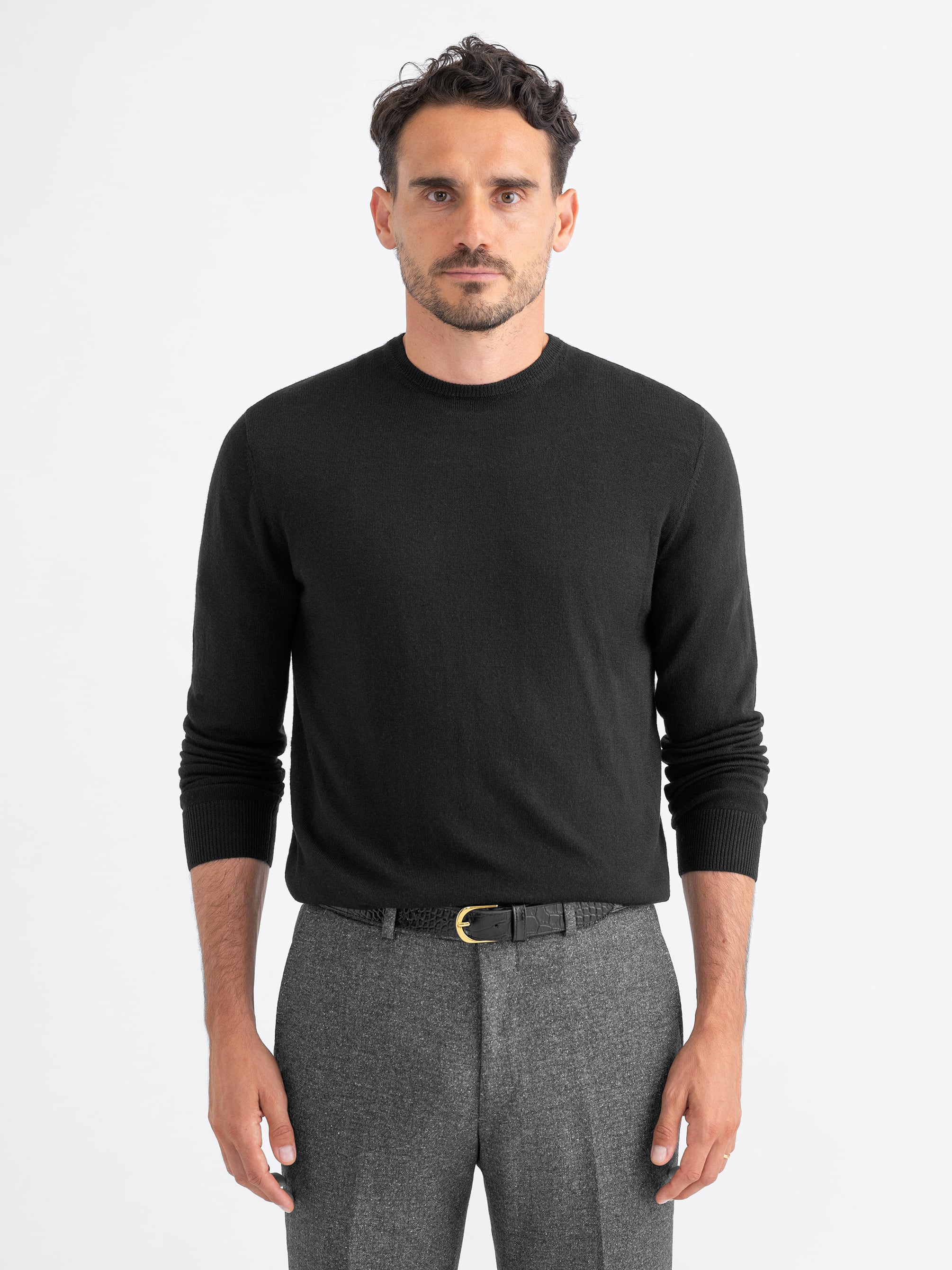 Black Cashmere Crewneck Sweater by Proper Cloth