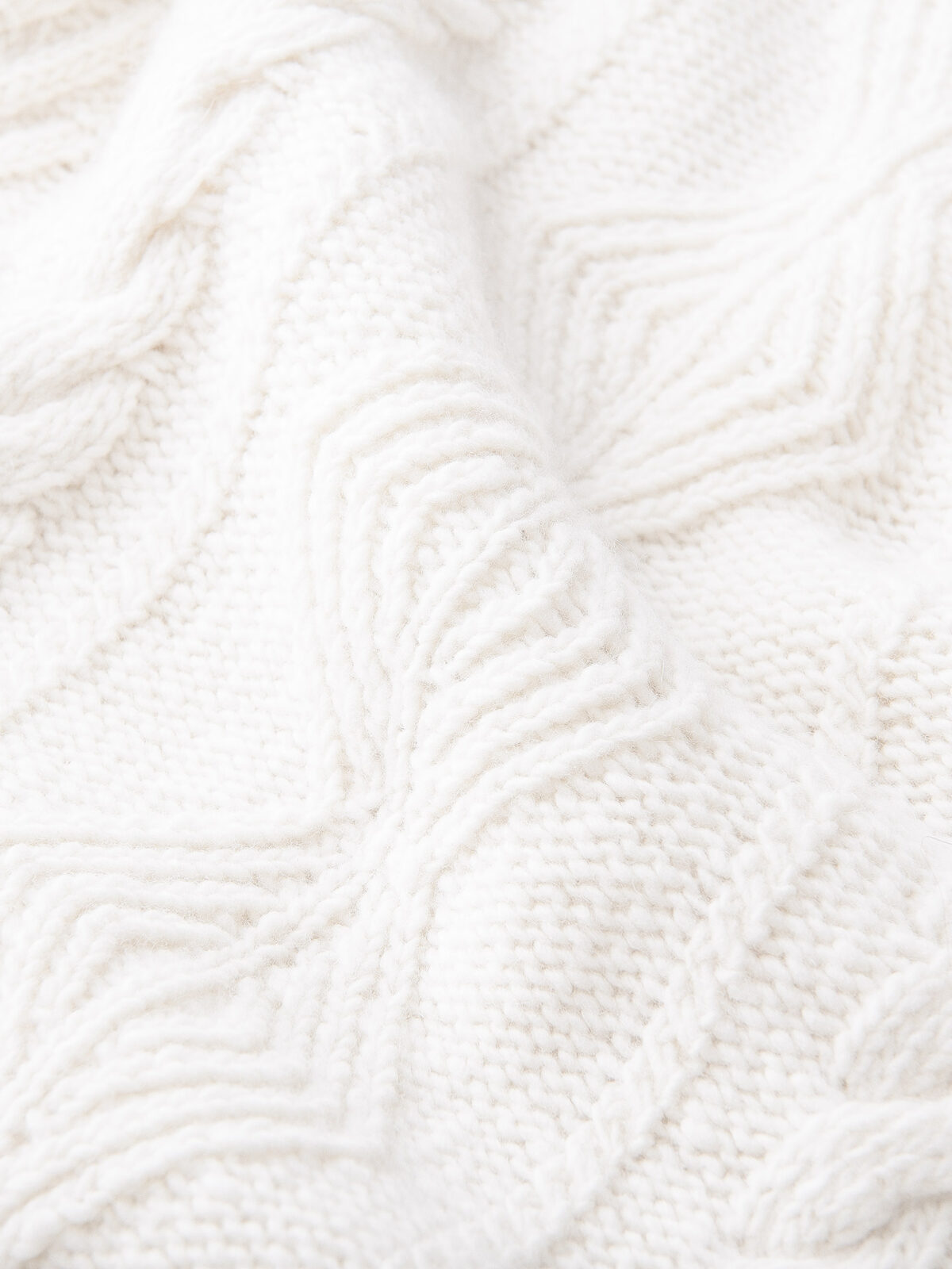 Cream Italian Wool and Cashmere Aran Turtleneck Sweater