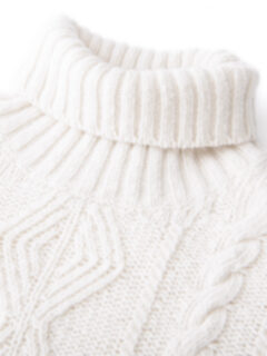 Cream Italian Wool and Cashmere Aran Turtleneck Sweater Product Thumbnail 2