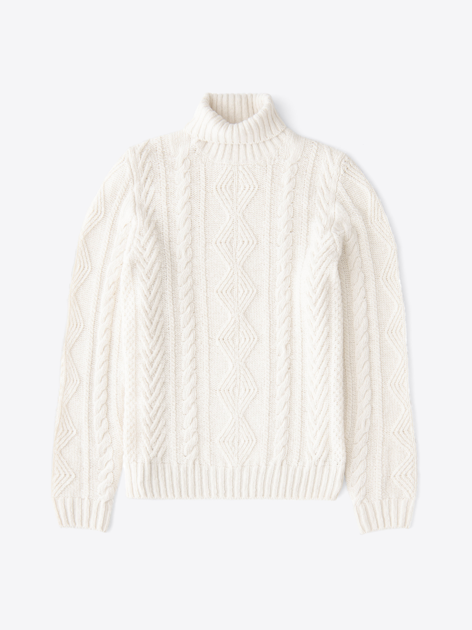 Zoom Image of Cream Italian Wool and Cashmere Aran Turtleneck Sweater