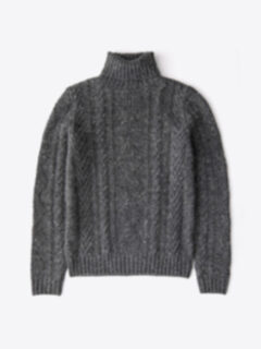 Grey Italian Wool Cashmere Aran Turtleneck Sweater Product Thumbnail 1