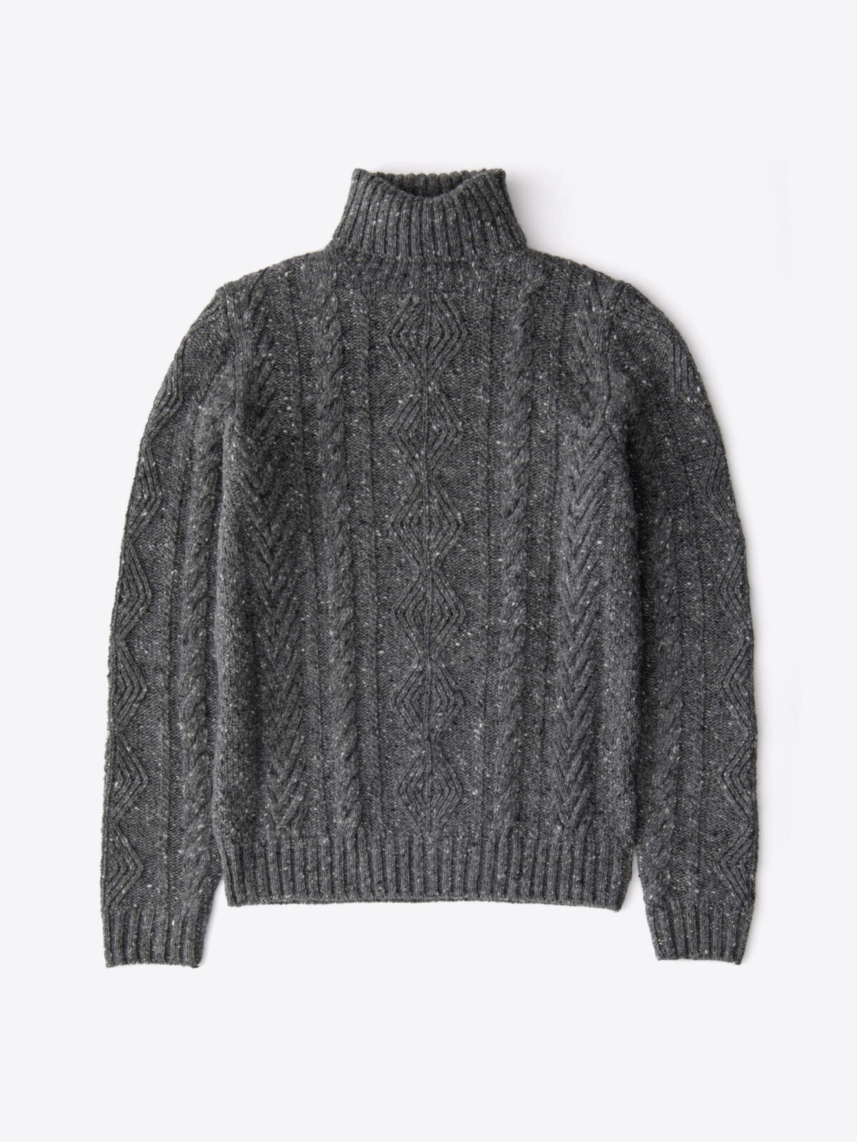 Grey Italian Wool Cashmere Aran Turtleneck Sweater