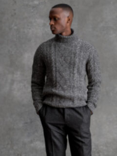 Grey Italian Wool Cashmere Aran Turtleneck Sweater Product Thumbnail 4