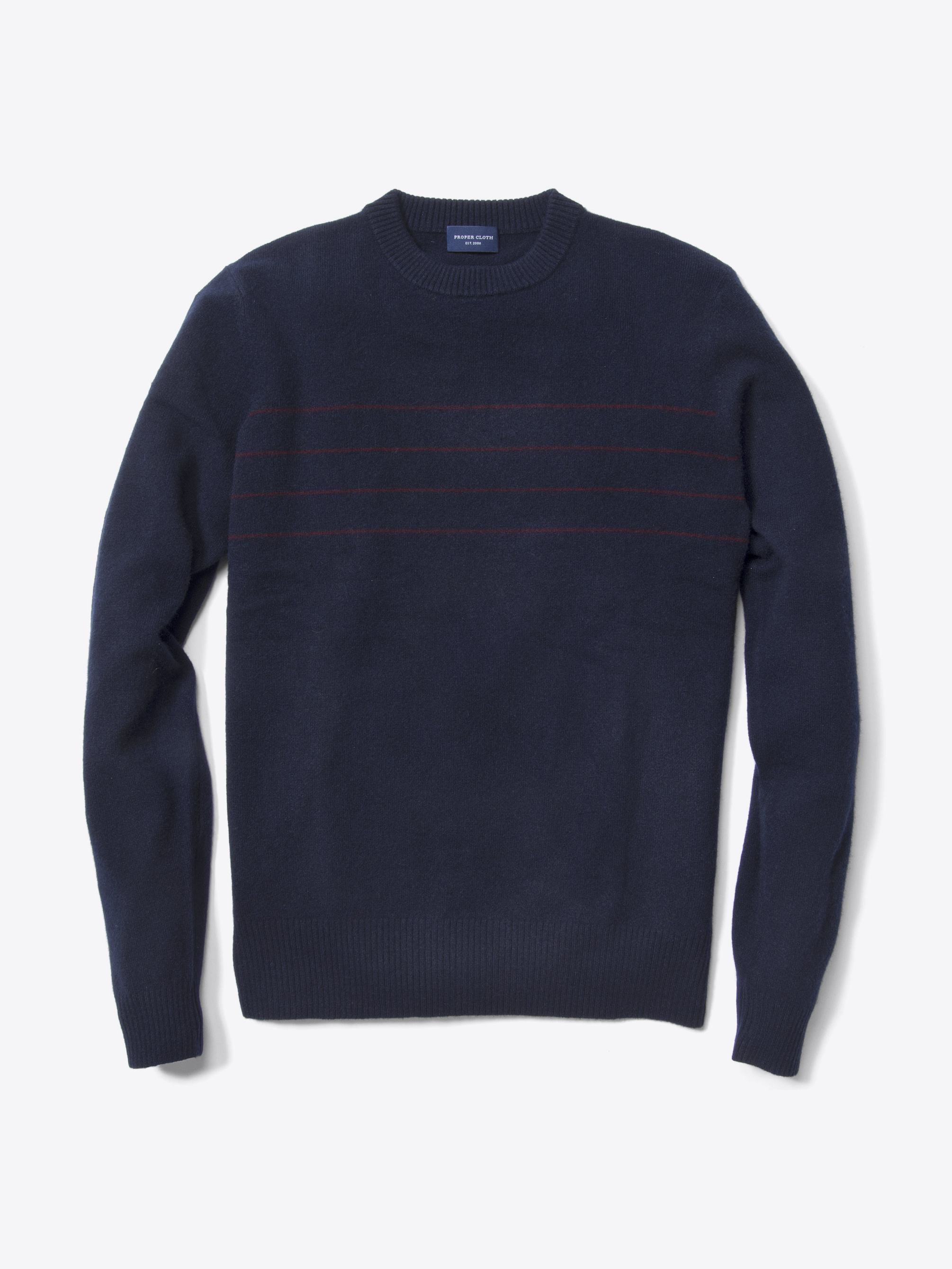 Zoom Image of Navy and Red Stripe Cashmere Sweater
