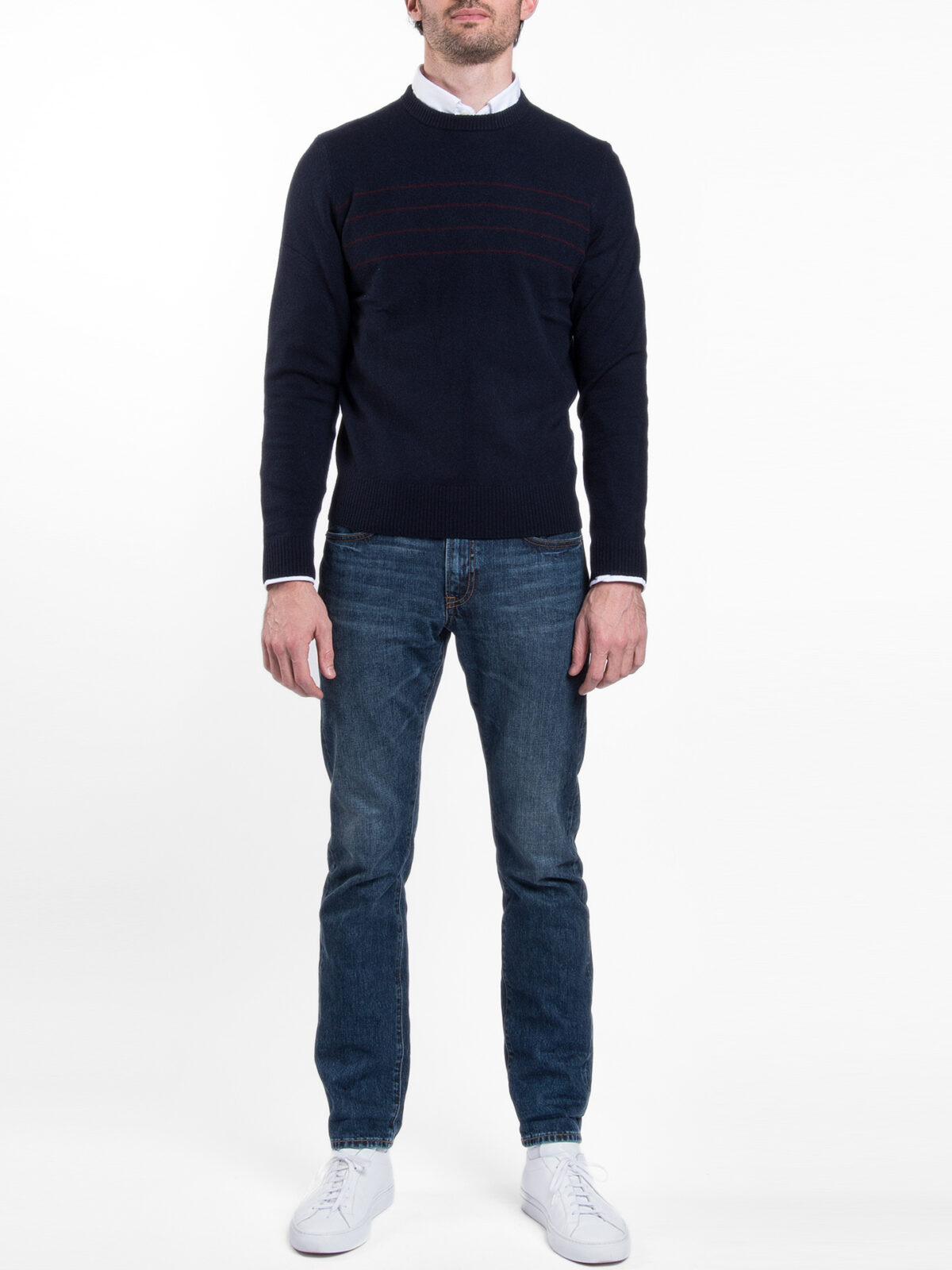 Navy and Red Stripe Cashmere Sweater