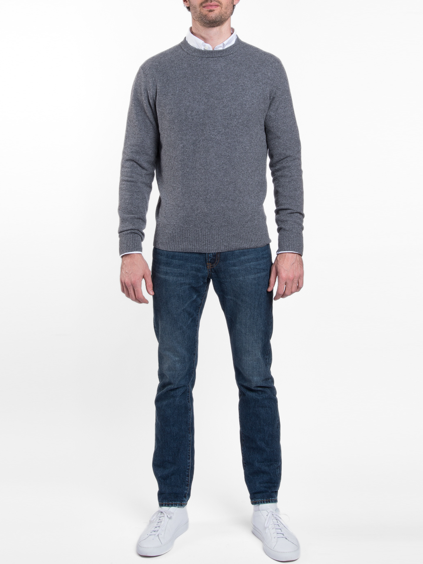 Grey Cobble Stitch Cashmere Sweater by Proper Cloth