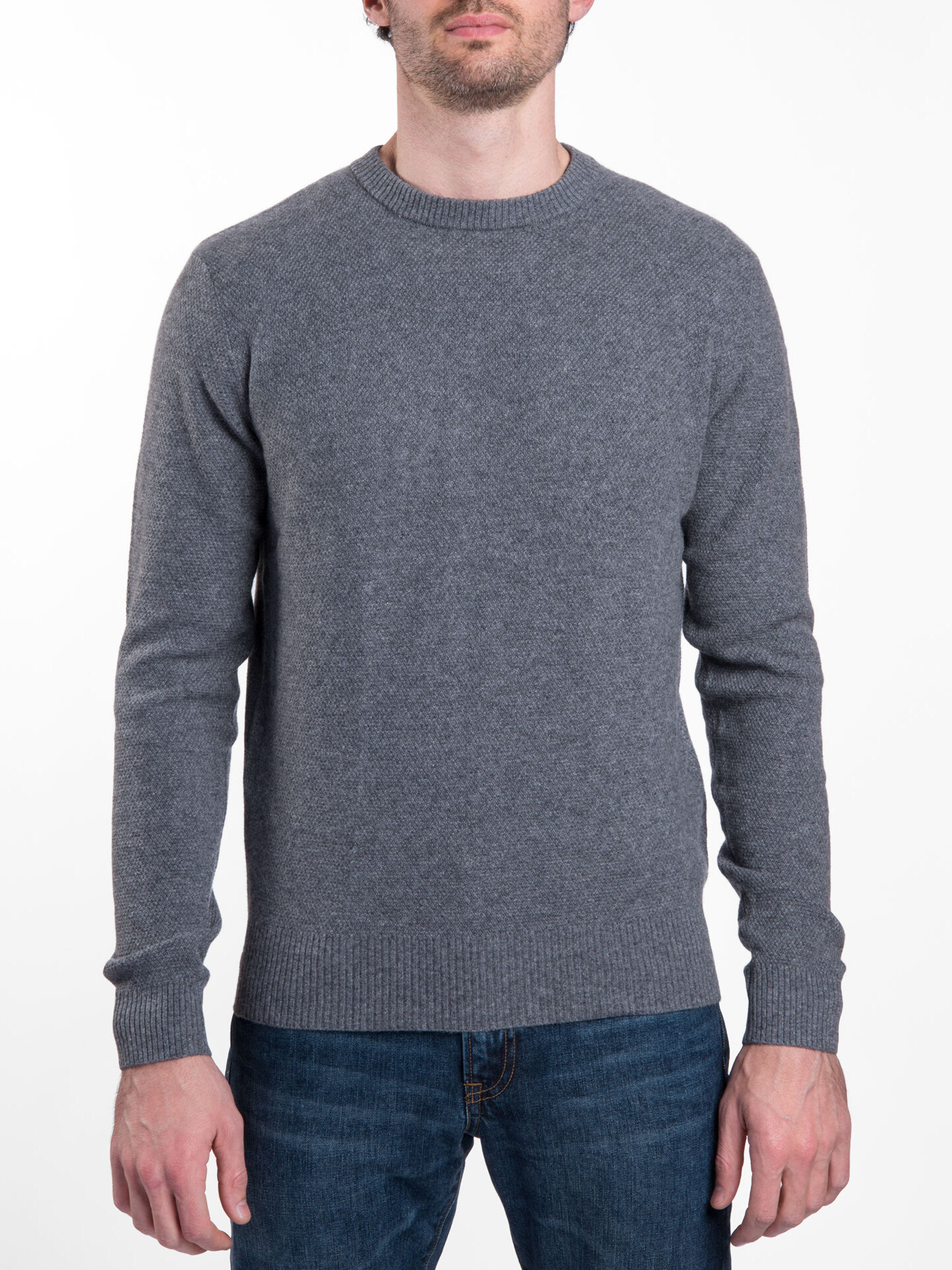 Grey Cobble Stitch Cashmere Sweater by Proper Cloth