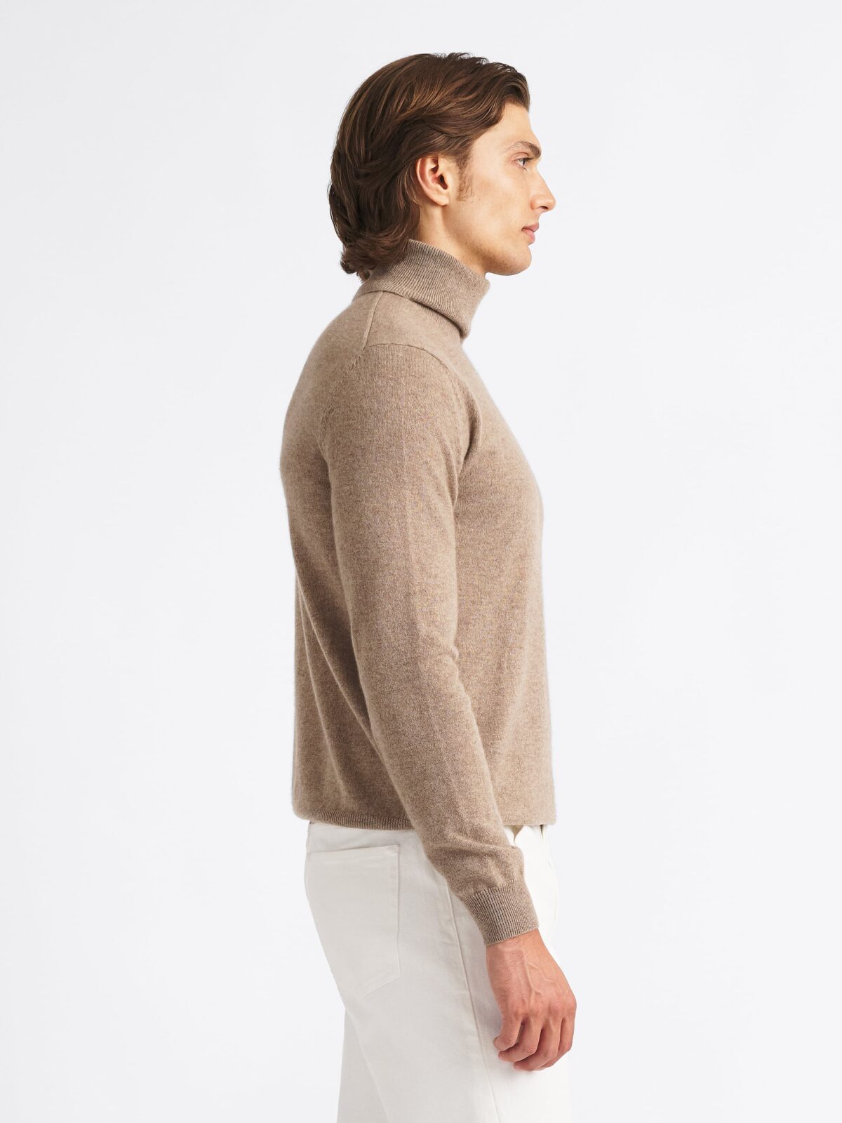Taupe Scottish Cashmere Turtleneck Sweater - Proper Cloth