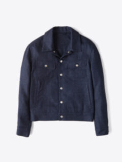 Sedona Navy Wool and Linen Unlined Trucker Jacket Product Thumbnail 1