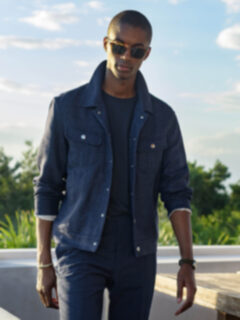 Sedona Navy Wool and Linen Unlined Trucker Jacket Product Thumbnail 5