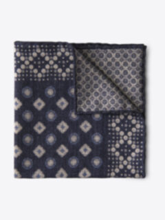 Shop Navy Reversible Foulard Cotton Blend Pocket Square
