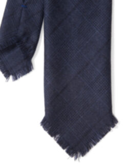 Corvara Navy Plaid Frayed Wool Tie Product Thumbnail 4