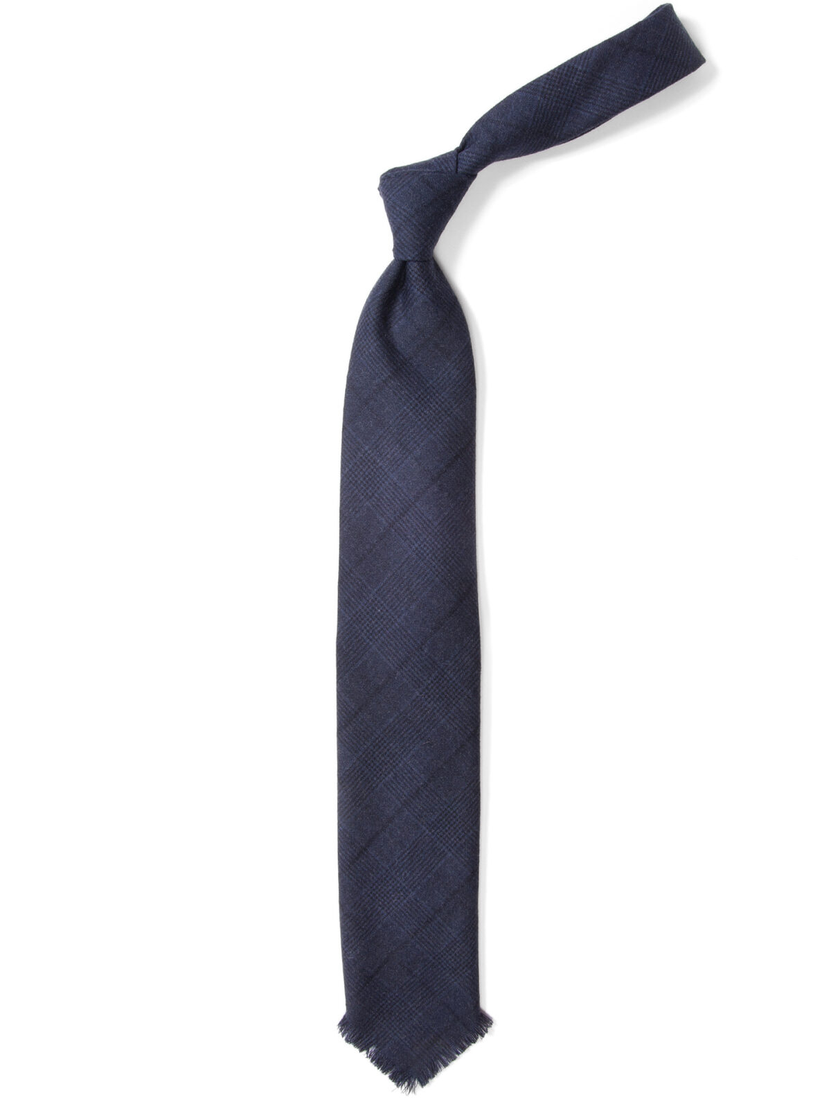 Corvara Navy Plaid Frayed Wool Tie