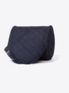 Corvara Navy Plaid Frayed Wool Tie Product Thumbnail 1