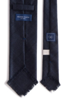 Corvara Navy Plaid Frayed Wool Tie Product Thumbnail 5