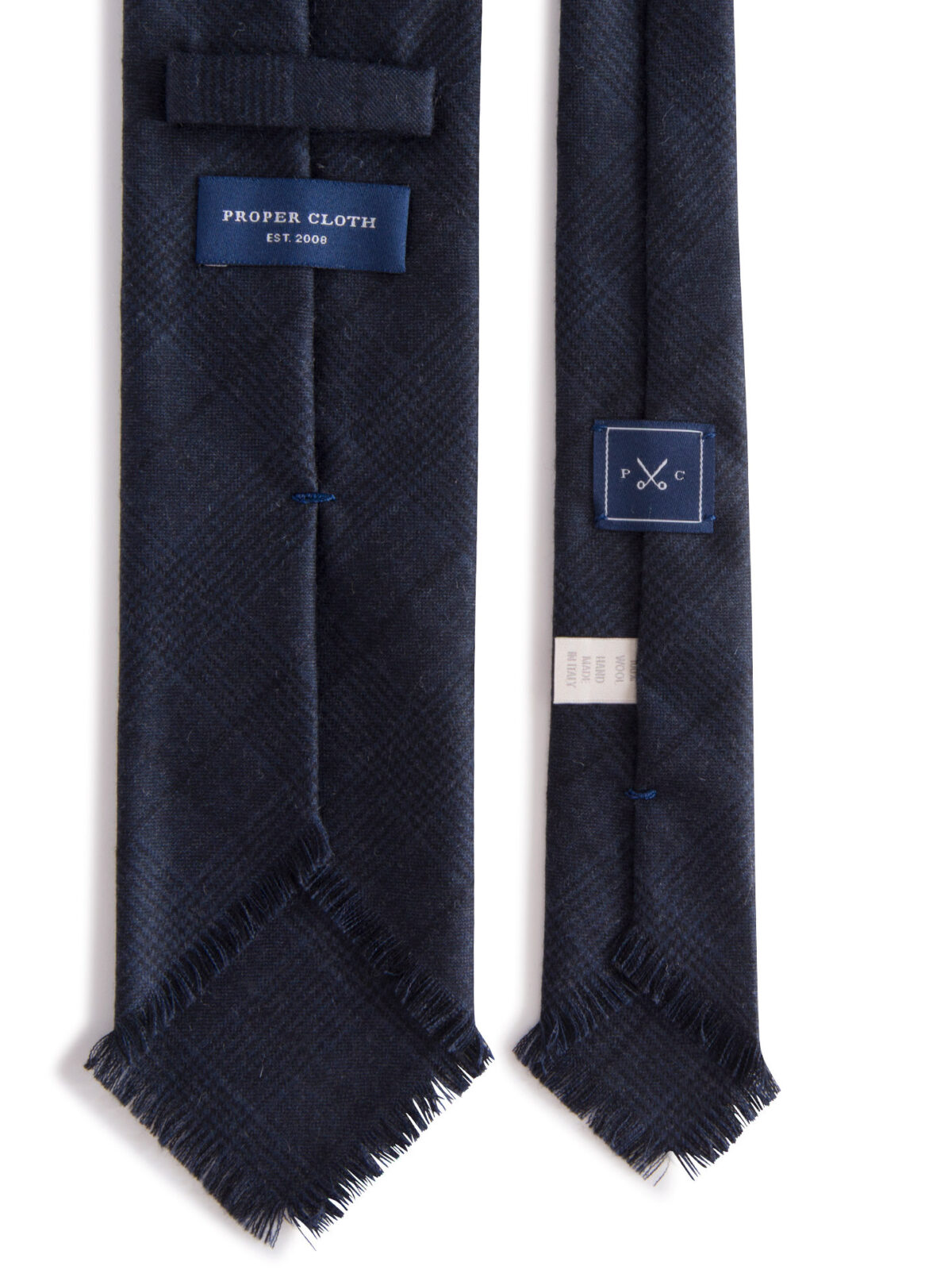 Corvara Navy Plaid Frayed Wool Tie