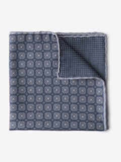 Shop Navy and Light Blue Silk Foulard Print Pocket Square