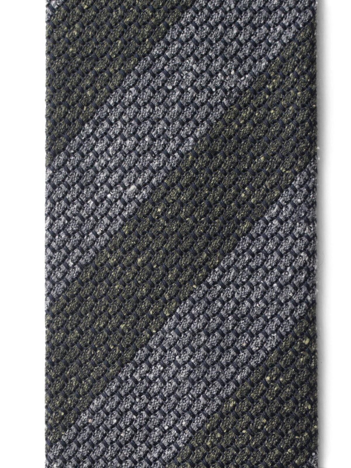 Grey and Pine Silk and Wool Grenadine Striped Tie