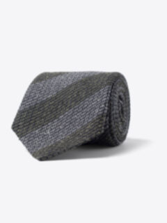 Grey and Pine Silk and Wool Grenadine Striped Tie Product Thumbnail 1