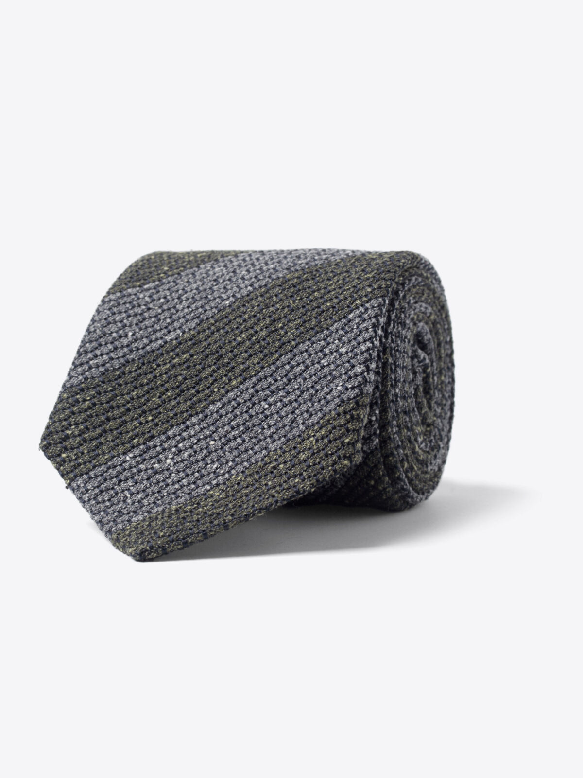 Grey and Pine Silk and Wool Grenadine Striped Tie